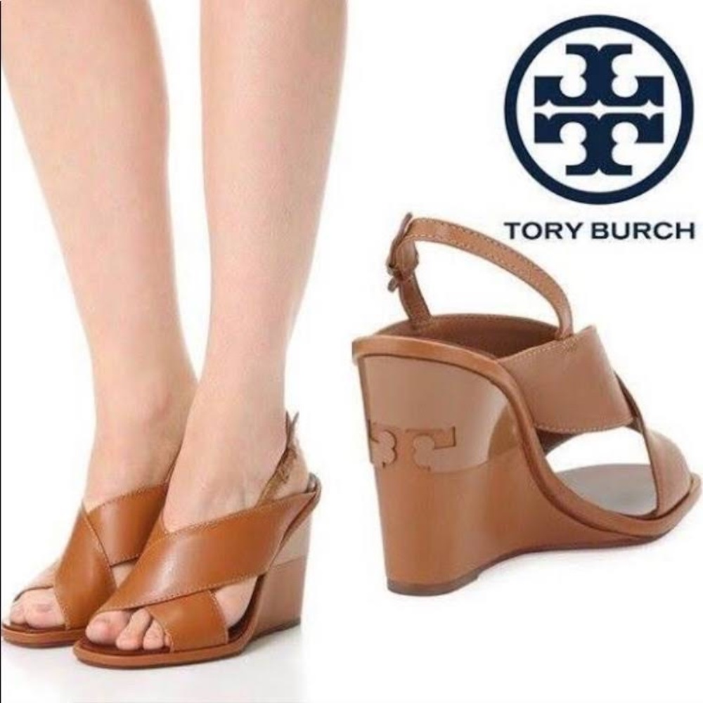 Tory burch gabrielle wedge sandal cognac 5.5